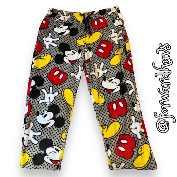 Disney Grey and Black Mickey Mouse Fleece Pajama Pants 2XL - Picture 1 of 7